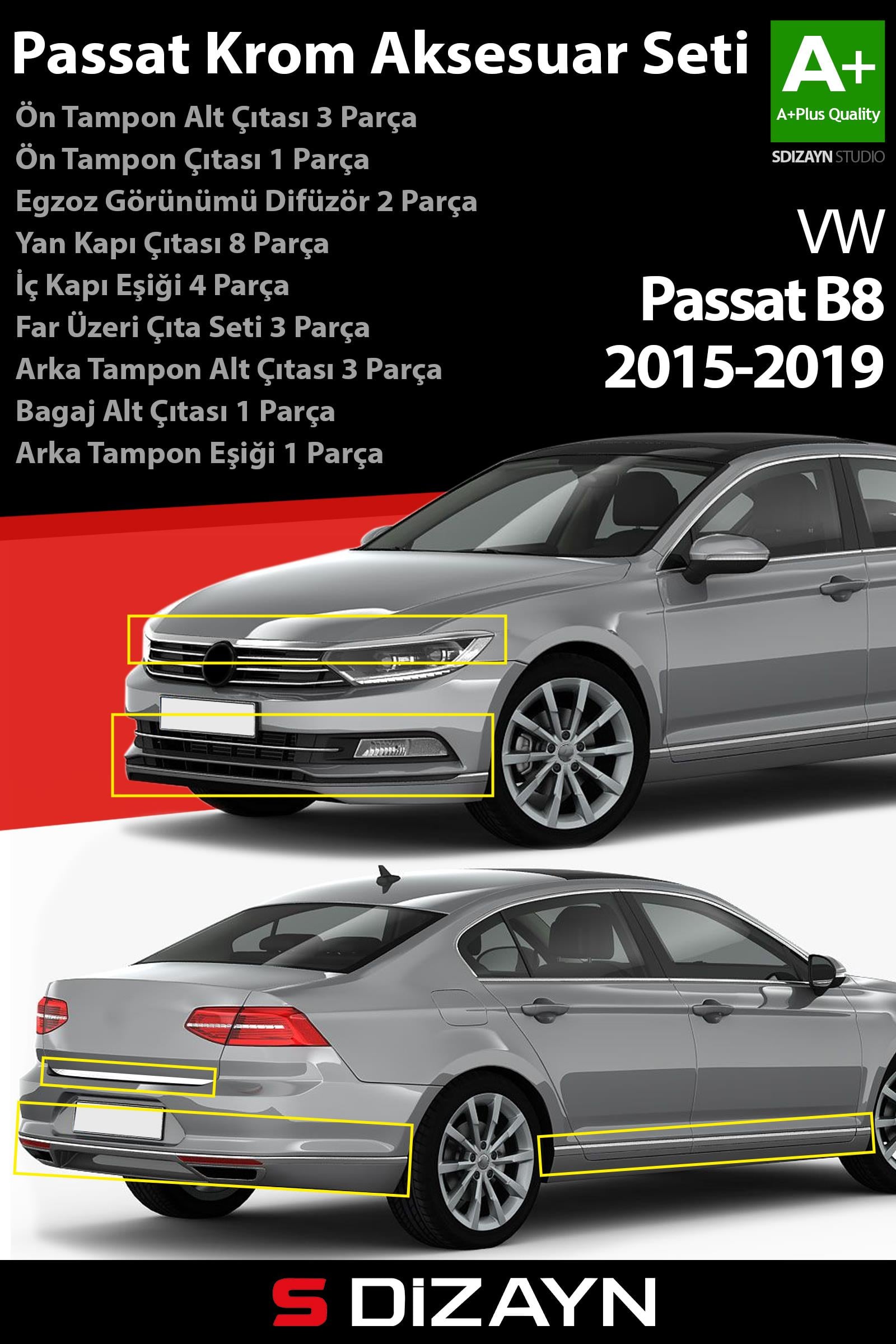 S-Dizayn VW Passat B8 Krom Aksesuar Seti Full A+Kalite