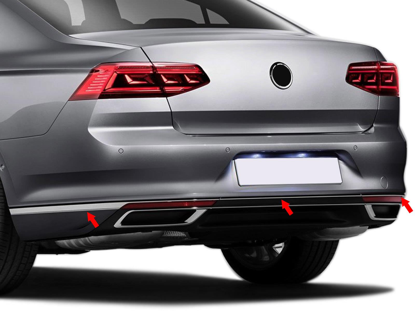 S-Dizayn VW Passat B8.5 Krom Arka Tampon Alt Çıtası 3 Parça 2019-2023