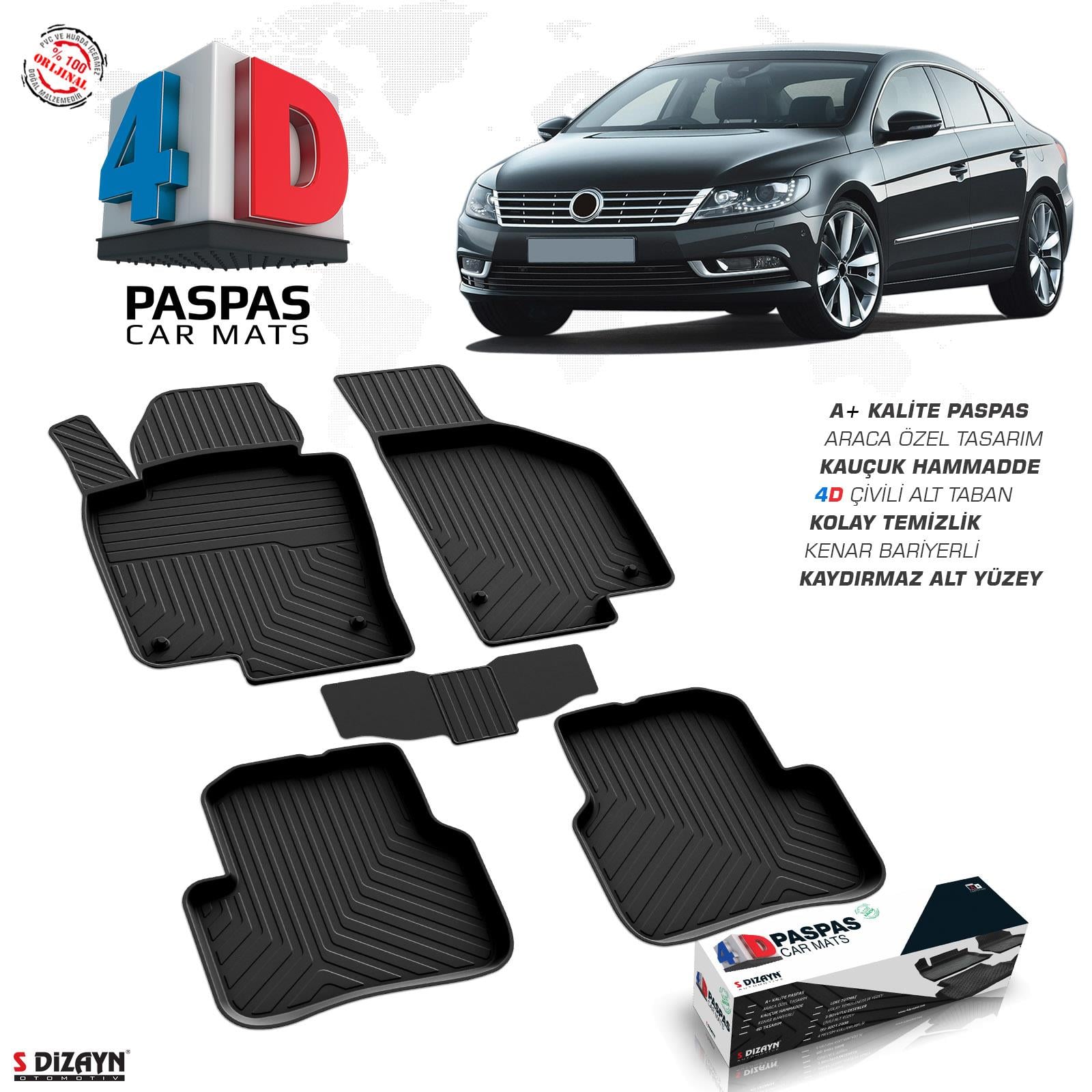 S-Dizayn VW Passat CC 4D Havuzlu Paspas 2008-2017 A+ Kalite