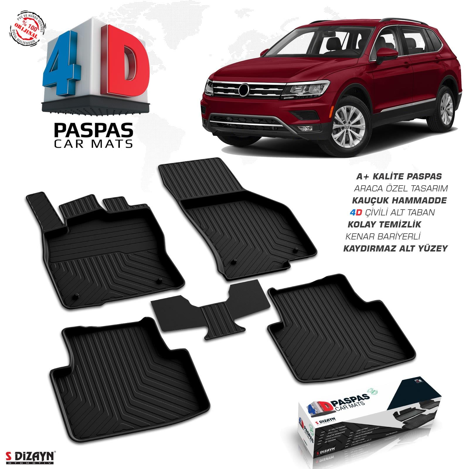 S-Dizayn VW Tiguan 4D Havuzlu Paspas 2016-2024 A+Kalite