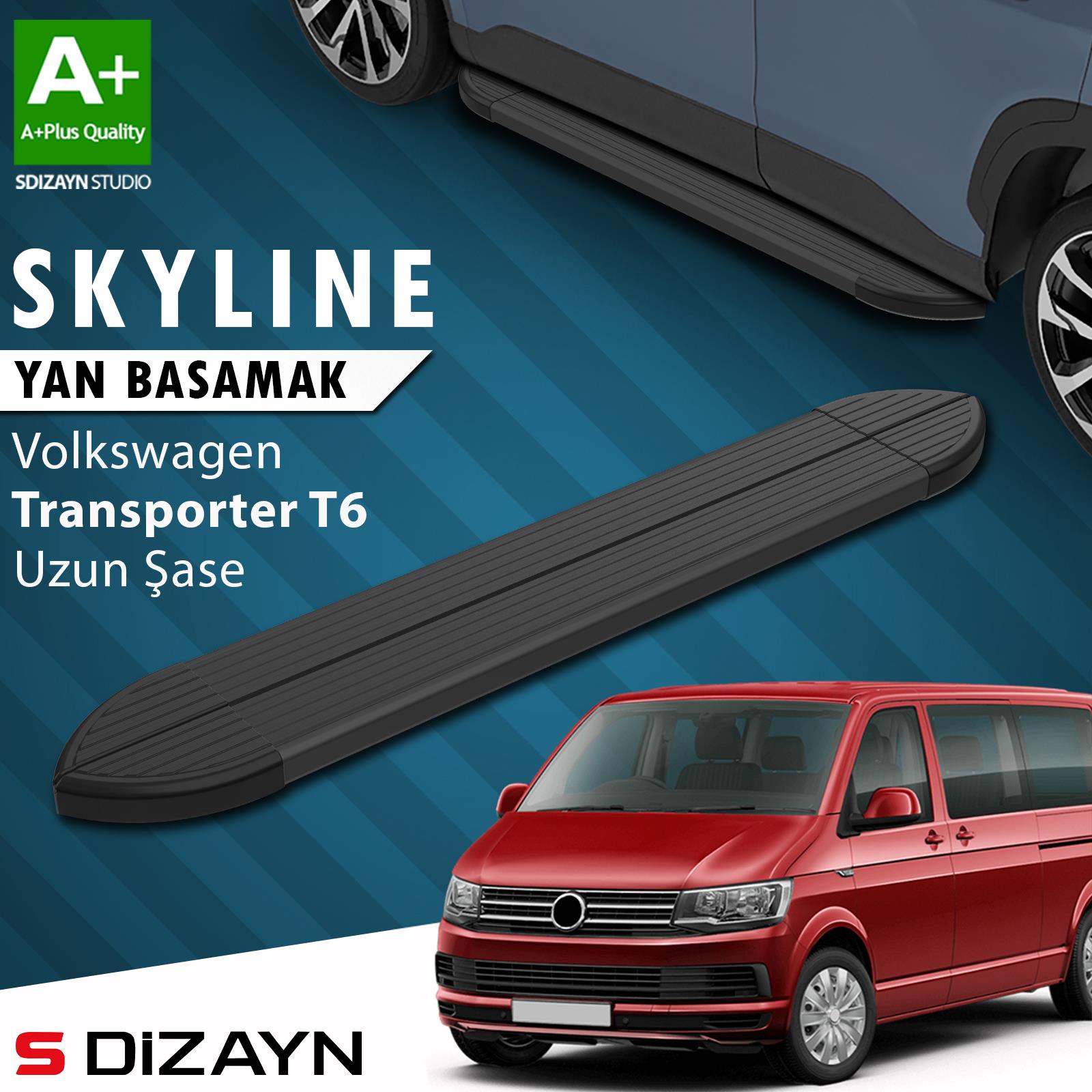 VW Transporter T6 Uzun Şase Skyline Siyah Yan Basamak 253 Cm 2015-2019 A+ Kalite
