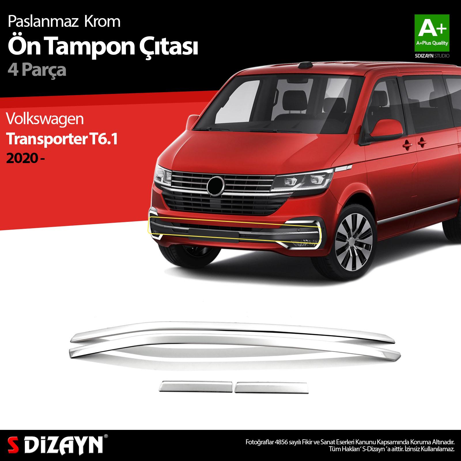 S-Dizayn VW Transporter T6.1 Krom Ön Tampon Çıtası 4 Prç. 2020-2025