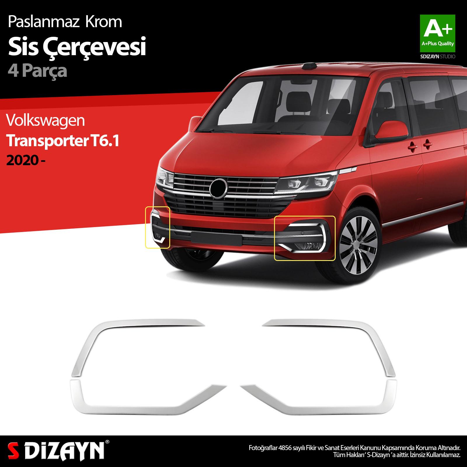 S-Dizayn VW Transporter T6.1 Krom Sis Farı Çerçevesi 4 Prç. 2020-2025