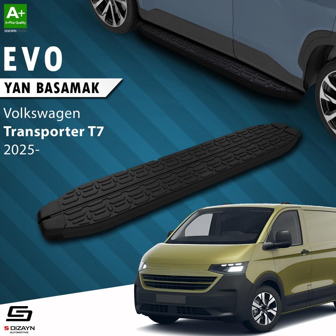VW Transporter T7 Kısa Şase Evo Siyah Yan Basamak 223 Cm 2024 Üzeri A+ Kalite