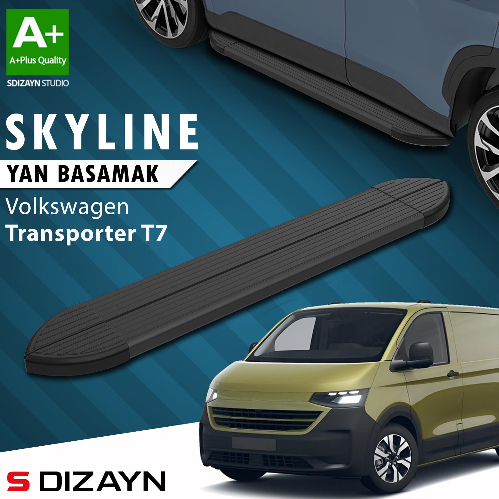 VW Transporter T7 Skyline Siyah Yan Basamak 223 Cm 2024 Üzeri A+ Kalite