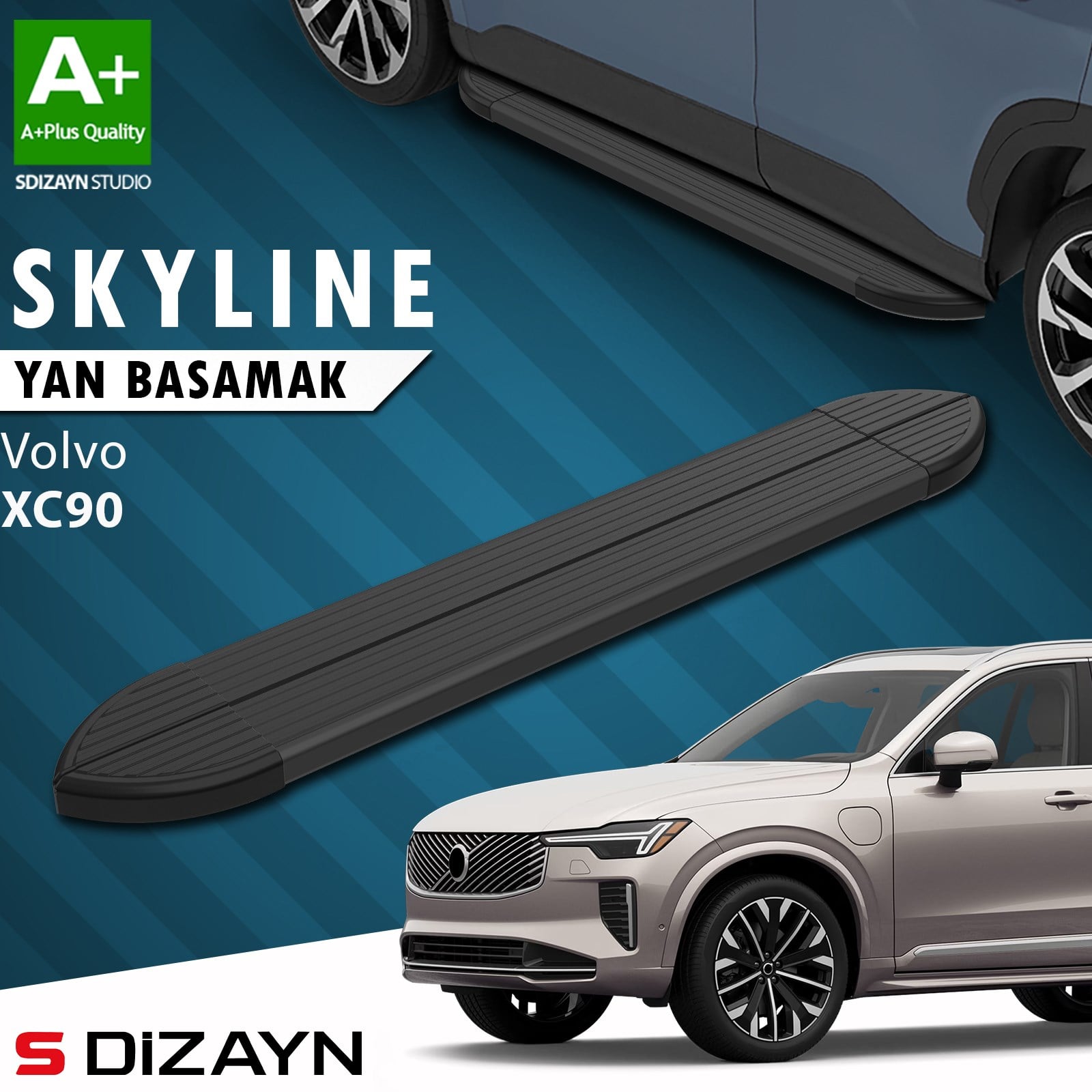 S-Dizayn Volvo XC90 Makyajlı Benzinli Skyline Siyah Yan Basamak 203 Cm 2024 Üzeri A+ Kalite