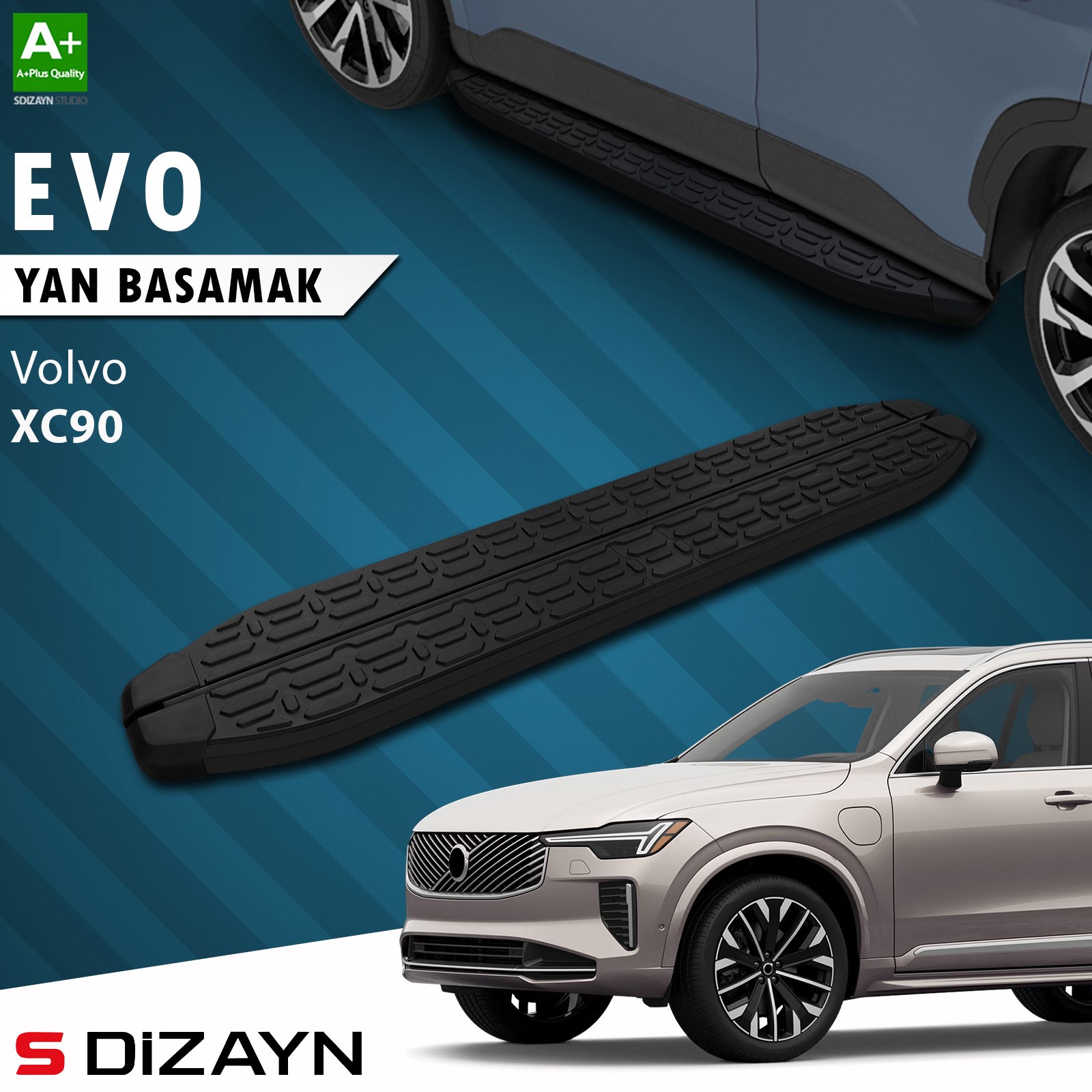 S-Dizayn Volvo XC90 Makyajlı Hybrid Evo Siyah Yan Basamak 203 Cm 2024 Üzeri A+ Kalite