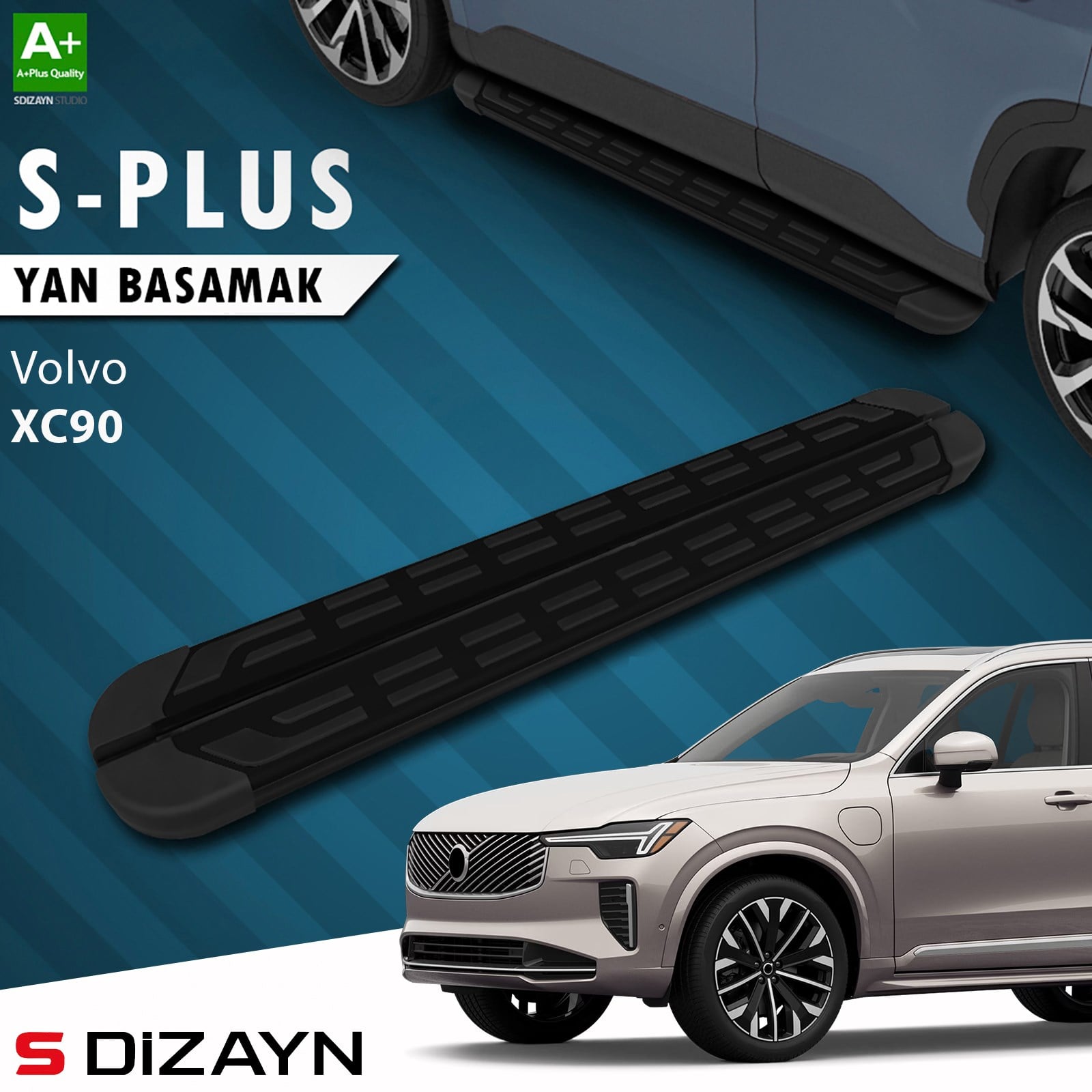 S-Dizayn Volvo XC90 Makyajlı Hybrid S-Plus Siyah Yan Basamak 203 Cm 2024 Üzeri A+ Kalite