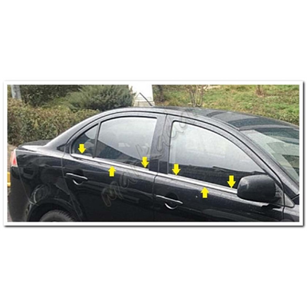 WOC Chrome Mitsubishi Lancer Krom Cam Çıtası 2008-2020 4 Parça Paslanmaz Çelik
