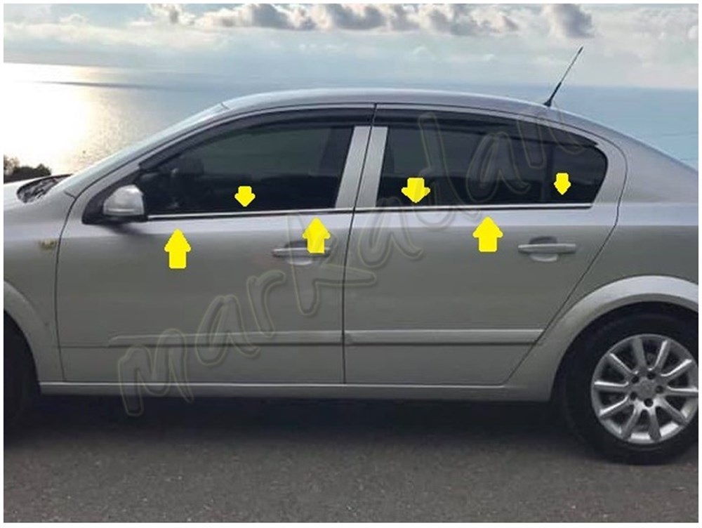 Markadan Opel Astra H Sedan Krom Cam Çıtası 2008-2013 4 Parça Paslanmaz Çelik