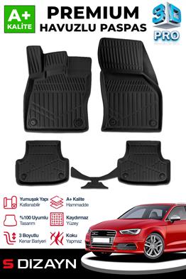 S-Dizayn Audi A3 3D Pro Havuzlu Paspas 2017 Üzeri A+ Kalite