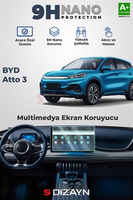 S-Dizayn BYD Atto 3 15.6 İnç 9H Nano Multimedya Ekran Koruyucu (PARLAK) 2024 Üzeri A+ Kalite