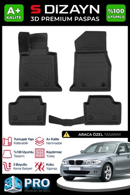 S-Dizayn Bmw 1 Serisi E87 3D Pro Havuzlu Paspas 2004-2010 A+ Kalite