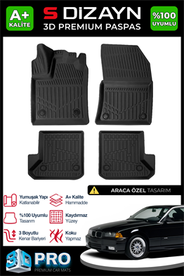 S-Dizayn Bmw 3 Serisi E36 3D Pro Havuzlu Paspas 1990-2000 A+ Kalite