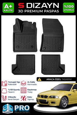 S-Dizayn Bmw 3 Serisi E46 3D Pro Havuzlu Paspas 1997-2006 A+ Kalite
