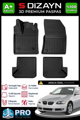 S-Dizayn Bmw 3 Serisi E92 3D Pro Havuzlu Paspas 2007-2013 A+ Kalite