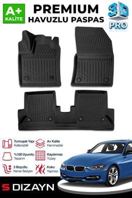 S-Dizayn Bmw 3 Serisi F30 3D Pro Havuzlu Paspas 2012-2019 A+ Kalite