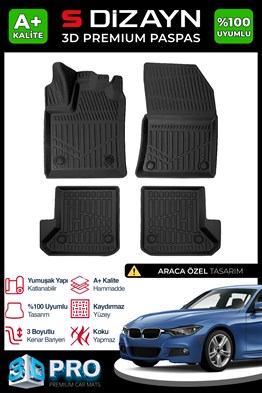 S-Dizayn Bmw 3 Serisi F31 Station Wagon 3D Pro Havuzlu Paspas 2012-2019 A+ Kalite