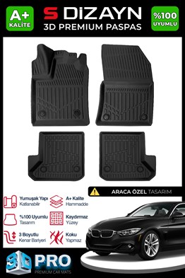 S-Dizayn Bmw 4 Serisi F36 3D Pro Havuzlu Paspas 2013-2020 A+ Kalite