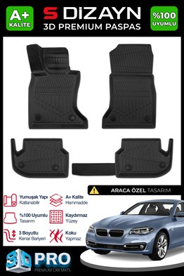 S-Dizayn Bmw 5 Serisi F10 3D Pro Havuzlu Paspas 2013-2016 A+ Kalite