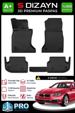S-Dizayn Bmw 5 Serisi F10 X-Drive 3D Pro Havuzlu Paspas 2013-2017 A+ Kalite