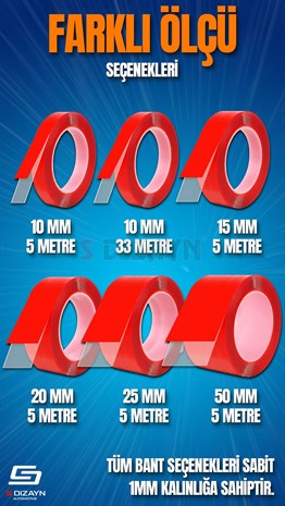 S-Dizayn Çift Taraflı Bant 50mm x 5 Metre 5li Paket Şeffaf Silikon VHB Bant A+Kalite