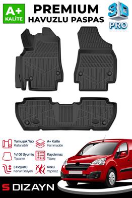 S-Dizayn Citroen Berlingo 3D Pro Havuzlu Paspas 2008-2018 A+ Kalite