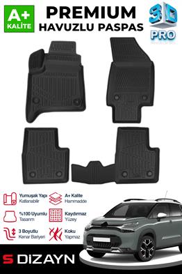 S-Dizayn Citroen C3 Aircross Benzinli 3D Pro Havuzlu Paspas 2025 Üzeri A+ Kalite