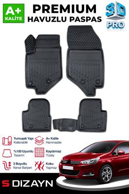 S-Dizayn Citroen C4 3D Pro Havuzlu Paspas 2010-2018 A+ Kalite