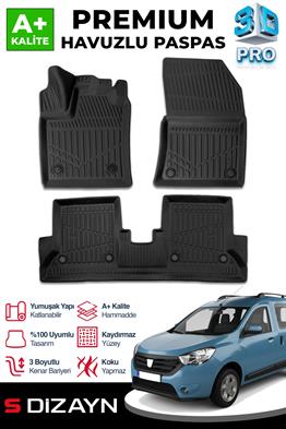 S-Dizayn Dacia Dokker 3D Pro Havuzlu Paspas 2012 Üzeri A+ Kalite