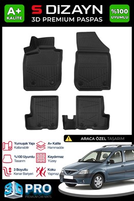 S-Dizayn Dacia Logan MCV 3D Pro Havuzlu Paspas 2004-2012 A+ Kalite
