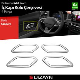S-Dizayn Dacia Sandero Krom İç Kapı Kolu Çerçevesi 4 Prç 2020 Üzeri A+ Kalite (Mat Krom)