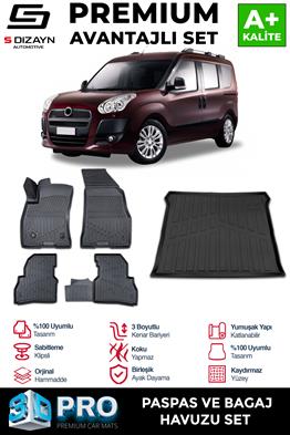 S-Dizayn Fiat Doblo Geniş Aile 3D Pro Havuzlu Paspas ve Bagaj Havuzu Seti (2li SET) 2010-2022 A+ Kalite