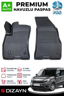 S-Dizayn Fiat Doblo Panelvan 3D Pro Havuzlu Ön 2li Paspas 2010-2023 A+ Kalite