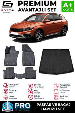 S-Dizayn Fiat Egea Cross 3D Pro Havuzlu Paspas ve Bagaj Havuzu Seti (2li SET) 2020 Üzeri A+ Kalite