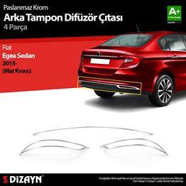 S-Dizayn Fiat Egea SD Krom Arka Tampon Difüzör Çıtası 3 Prç. 2015 Üzeri (Mat Krom) A+ Kalite