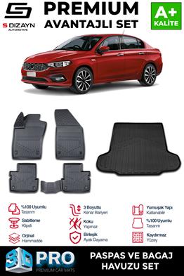 S-Dizayn Fiat Egea Sedan 3D Pro Havuzlu Paspas ve Bagaj Havuzu Seti (2li SET) 2015 Üzeri A+ Kalite