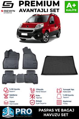 S-Dizayn Fiat Fiorino 3D Pro Havuzlu Paspas ve Bagaj Havuzu Seti (2li SET) 2008-2023 A+ Kalite