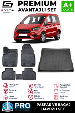 S-Dizayn Ford Courier 3D Pro Havuzlu Paspas ve Bagaj Havuzu Seti (2li SET) 2014-2022 A+ Kalite
