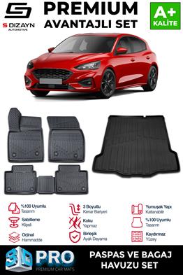 S-Dizayn Ford Focus 4 Sedan 3D Pro Havuzlu Paspas ve Bagaj Havuzu Seti (2li SET) Tamir Kitli 2019 Üzeri A+ Kalite