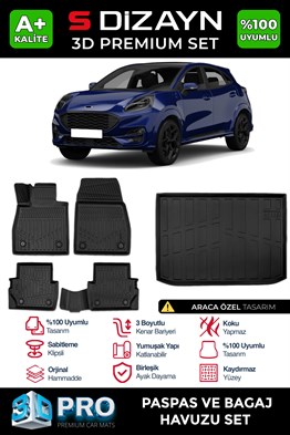 S-Dizayn Ford Puma 3D Pro Havuzlu Paspas ve Bagaj Havuzu Seti (2li SET) 2019 Üzeri A+ Kalite