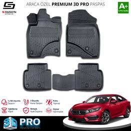 S-Dizayn Honda Civic 3D Pro Havuzlu Paspas 2016-2021 A+ Kalite