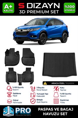 S-Dizayn Honda HR-V 3D Pro Havuzlu Paspas ve Bagaj Havuzu Seti (2li SET) 2020 Üzeri A+ Kalite