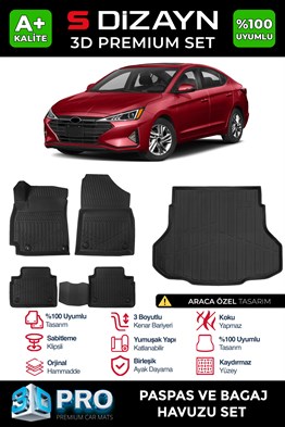 S-Dizayn Hyundai Elantra 3D Pro Havuzlu Paspas ve Bagaj Havuzu Seti (2li SET) 2020 Üzeri A+ Kalite