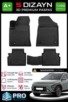 S-Dizayn Hyundai Kona Benzin/Dizel 3D Pro Havuzlu Paspas 2024 Üzeri A+ Kalite