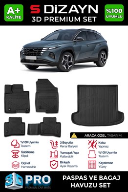 S-Dizayn Hyundai Tucson 3D Pro Havuzlu Paspas ve Bagaj Havuzu Seti (2li SET) 2021 Üzeri A+ Kalite