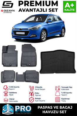 S-Dizayn Hyundai i20 3D Pro Havuzlu Paspas ve Bagaj Havuzu Seti (2li SET) 2014-2020 A+ Kalite