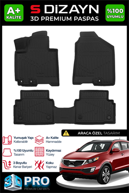 S-Dizayn Kia Sportage 3D Pro Havuzlu Paspas 2011-2015 A+ Kalite