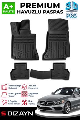 S-Dizayn Mercedes C Serisi W205 3D Pro Havuzlu Paspas 2014-2020 A+ Kalite