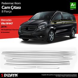 S-Dizayn Mercedes Vito W447 Krom Cam Alt Çıtaları 8 Prç. (Tek Sürgülü Kapı-L3 Uzun Şasi) 2014-2020